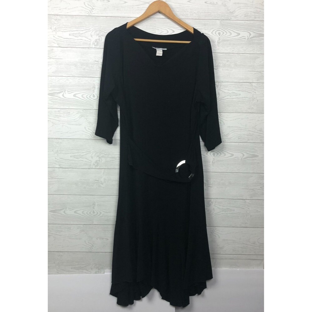 Angel Made in Heaven Women's 2X Fit & Flare Dress Scoop Neck Solid Black 3/4 Slv